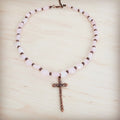 **Rose Quartz Collar Necklace w/ Copper Cross Pendant 263i