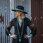 Blue Turquoise Beaded Collar Necklace w/ Cross Pendant