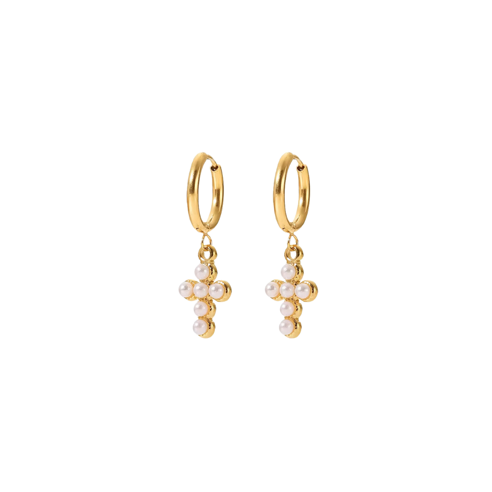 Pearl Cross Hoop Earrings ~ Deep South Originals