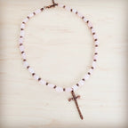 **Rose Quartz Collar Necklace w/ Copper Cross Pendant 263i