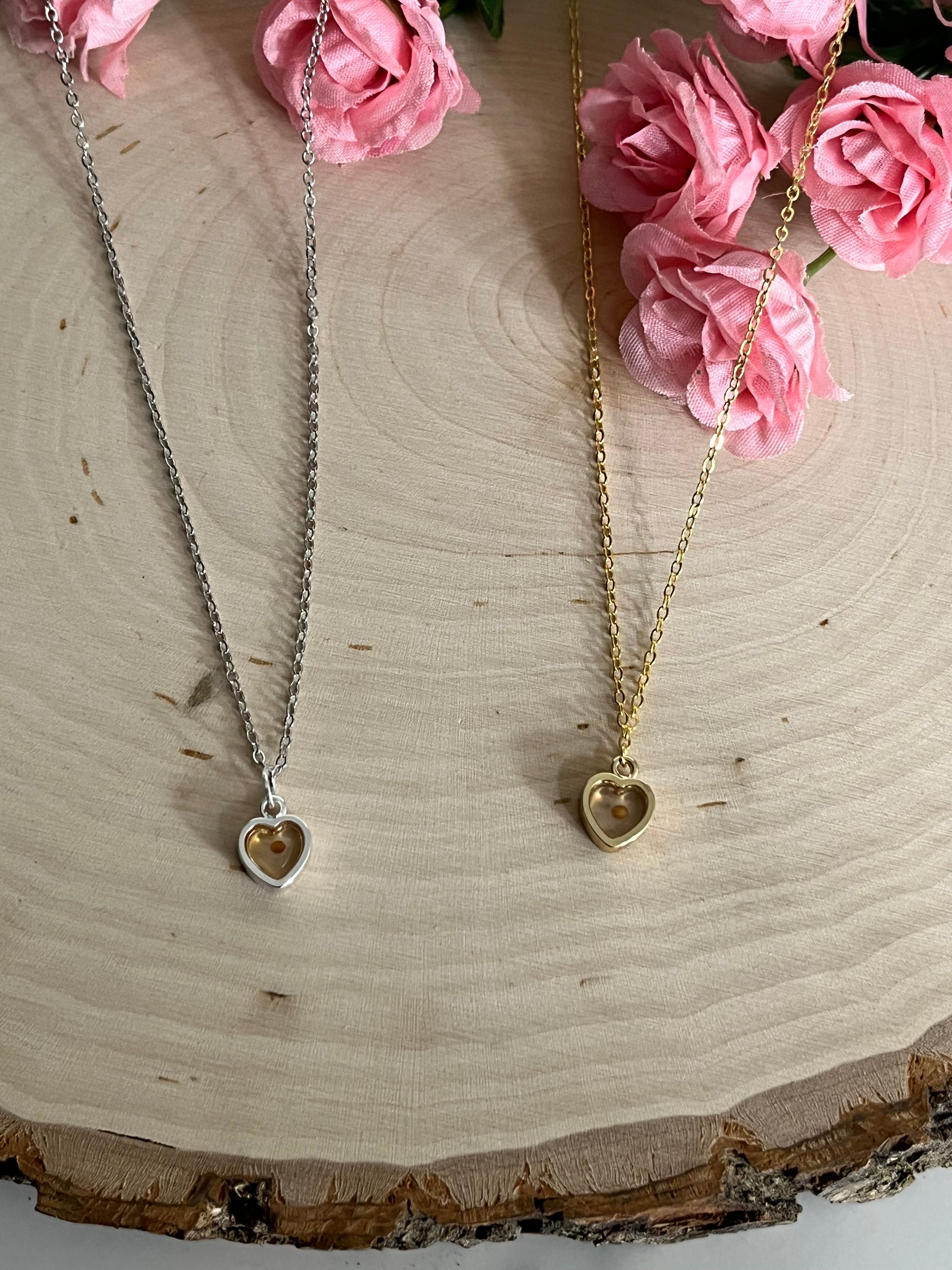 Mustard Seed Heart Necklace in Gold and Silver