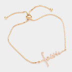 Faith CZ Message Charm Pull Tie Bracelet