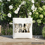 Just Pray Christian Varsity Tote Bag, Retro Leopard Checkered Faith Gift Shopper