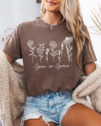 Grow In Grace Comfort Colors Christian & Flower Garment Dyed T Shirt