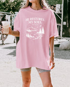 He restores my Soul Psalm Bible Christian Comfort Colors Garment Dyed T Shirt