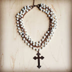 Pearl and Copper Beaded Collar Necklace with Copper Cross 114G