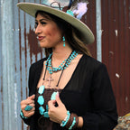 Blue Turquoise Beaded Collar Necklace w/ Cross Pendant