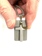 Silver Hand Made Cross Necklace Men Two Piece Dog Tag Handmade Custom Personalized Waterproof Stainless Steel Jesus Jewelry