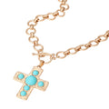 Turquoise Stone Cross Pendant Chunky Chain Necklace