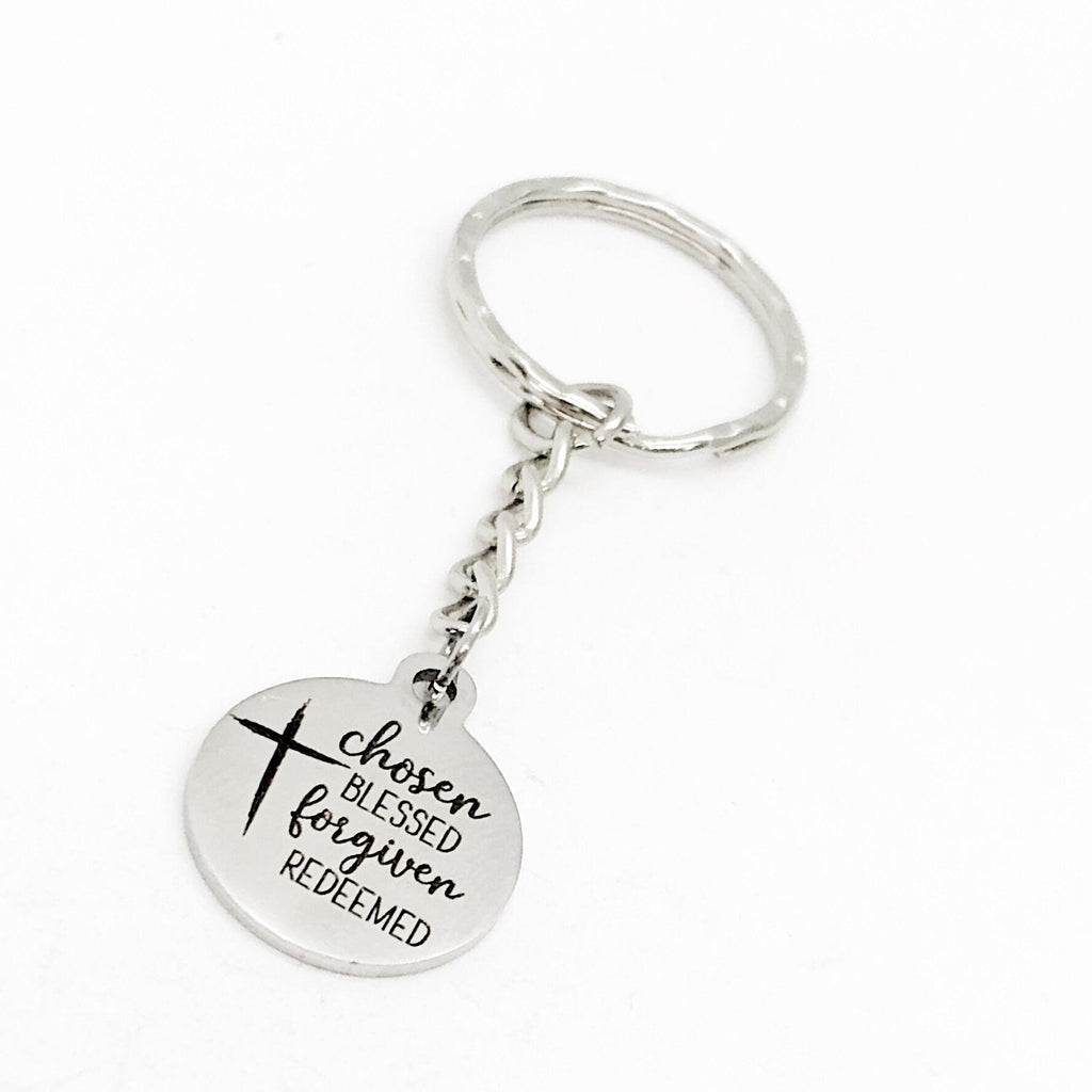 Faith Gift, Chosen Blessed Fogiven Redeemed Keychain, Baptism Gift, Charm Keychain, Faith Keychain, Christian Gift, Faith Quote