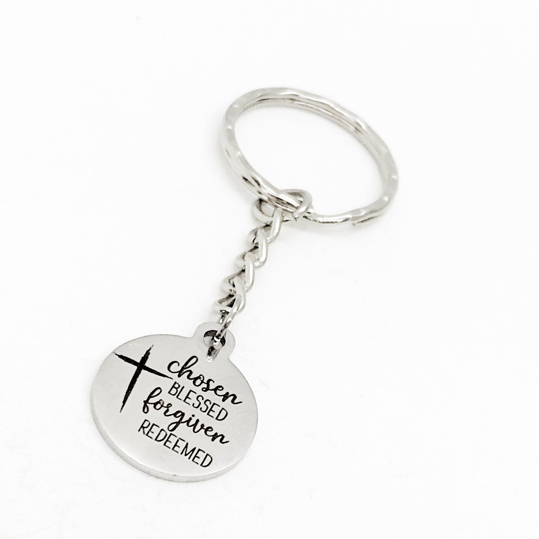 Faith Gift, Chosen Blessed Fogiven Redeemed Keychain, Baptism Gift, Charm Keychain, Faith Keychain, Christian Gift, Faith Quote