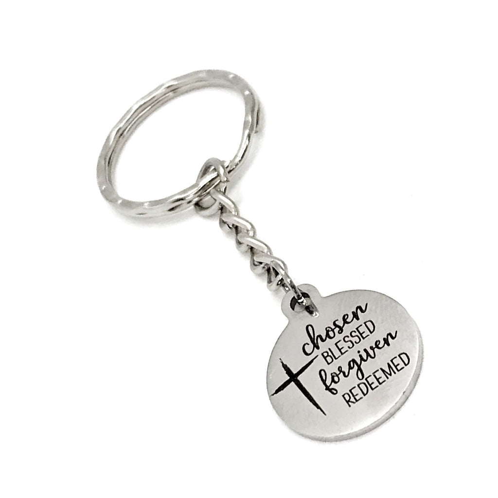 Faith Gift, Chosen Blessed Fogiven Redeemed Keychain, Baptism Gift, Charm Keychain, Faith Keychain, Christian Gift, Faith Quote