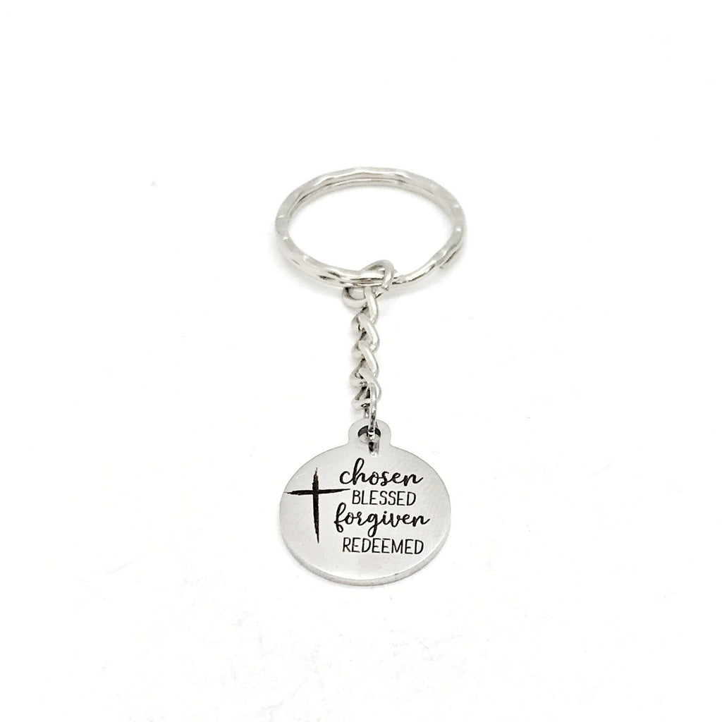 Faith Gift, Chosen Blessed Fogiven Redeemed Keychain, Baptism Gift, Charm Keychain, Faith Keychain, Christian Gift, Faith Quote