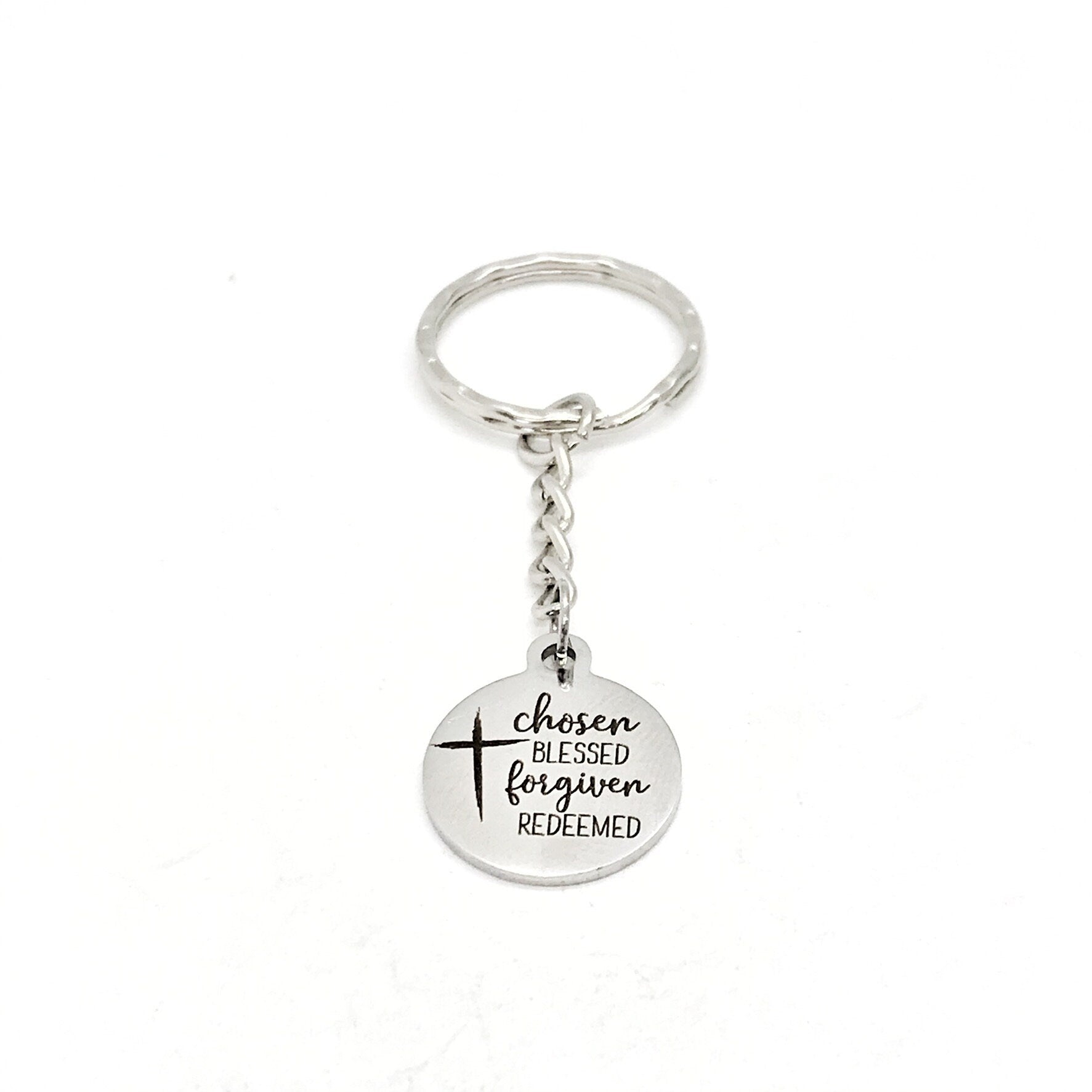 Faith Gift, Chosen Blessed Fogiven Redeemed Keychain, Baptism Gift, Charm Keychain, Faith Keychain, Christian Gift, Faith Quote