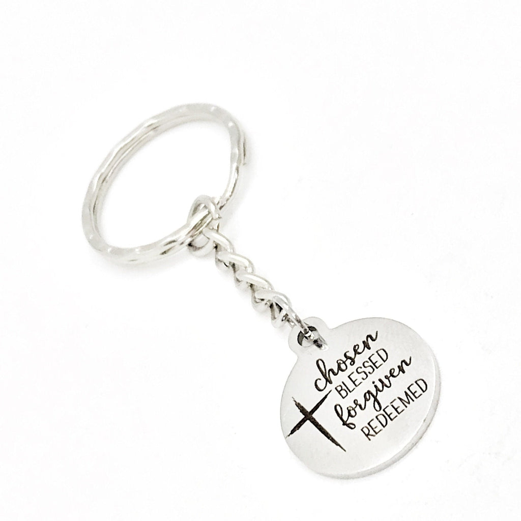 Faith Gift, Chosen Blessed Fogiven Redeemed Keychain, Baptism Gift, Charm Keychain, Faith Keychain, Christian Gift, Faith Quote