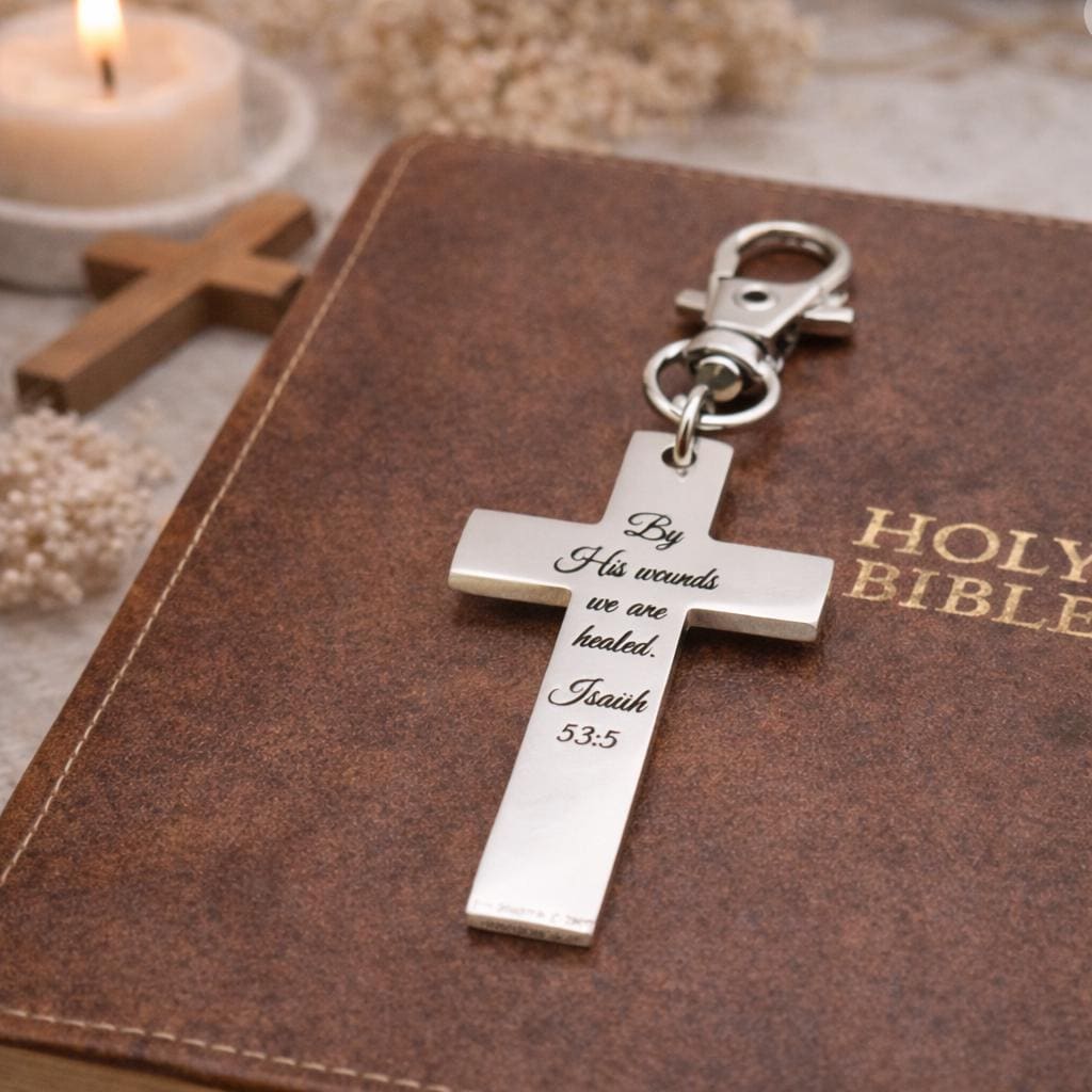 By His Wounds We Are Healed Isaiah 53 5 Cross Clip On Charm Christian Scripture Faith Gift