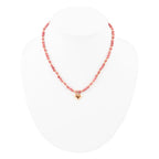 Pink Rhodonite and Golden Bronze Heart Pendant Necklace
