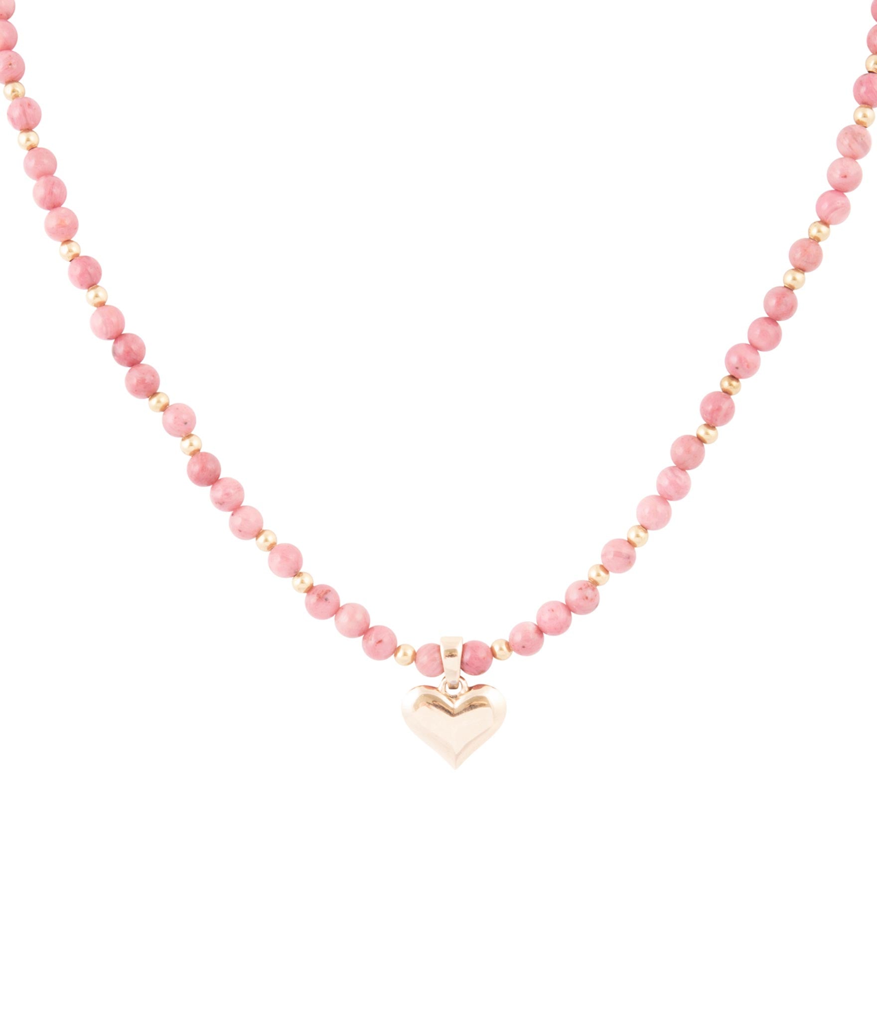 Pink Rhodonite and Golden Bronze Heart Pendant Necklace