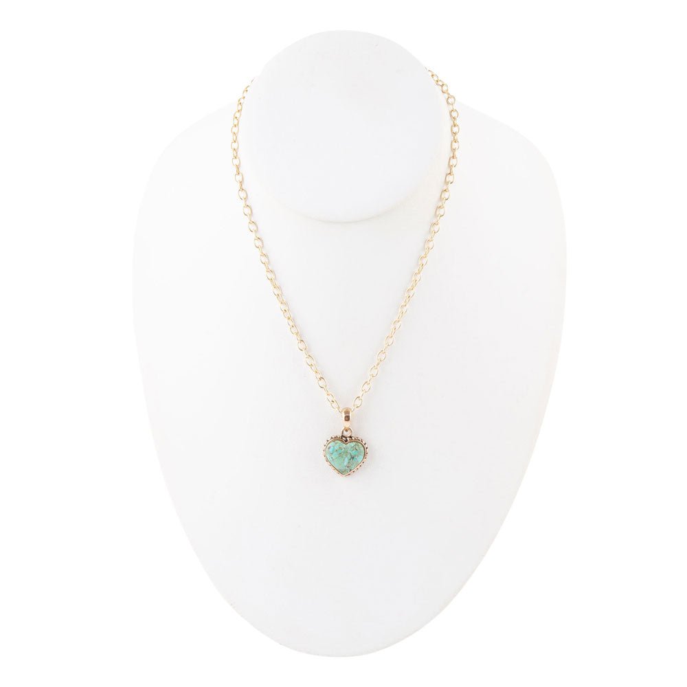 Genuine Turquoise Heart Pendant and Bronze Necklace