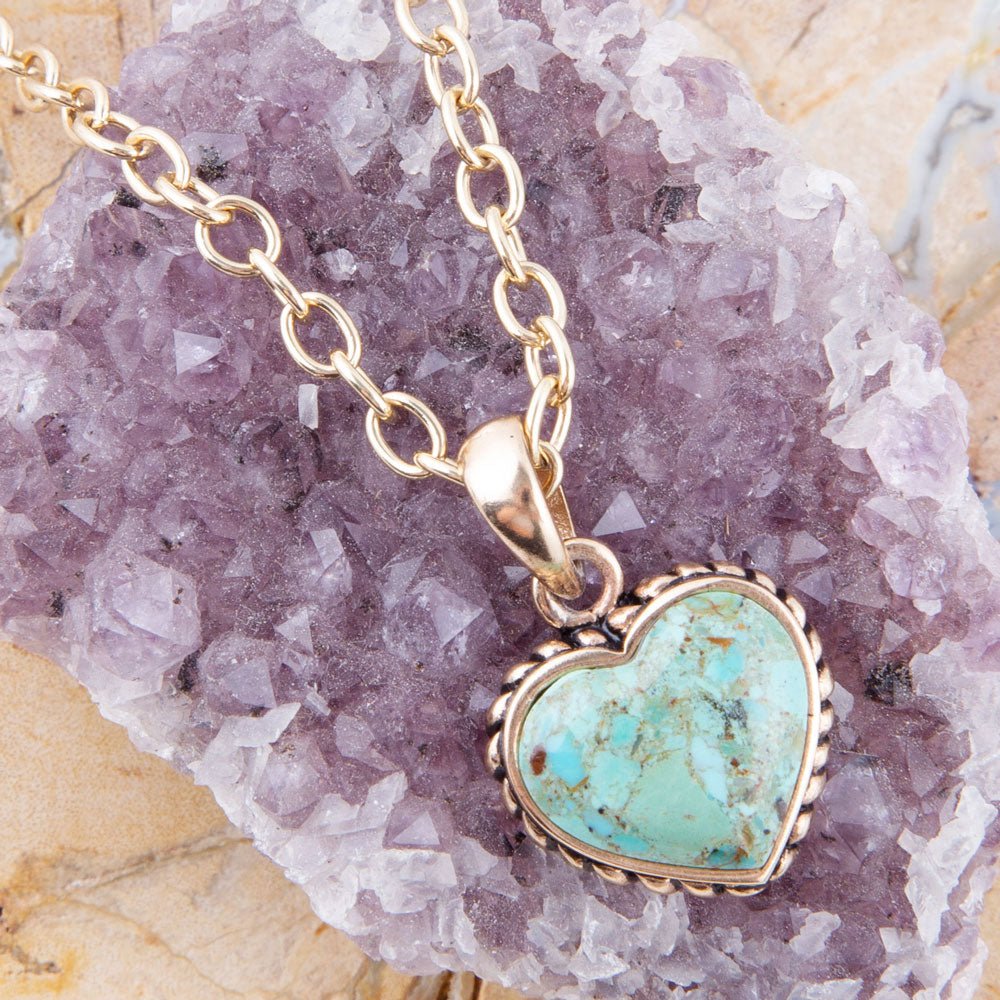 Genuine Turquoise Heart Pendant and Bronze Necklace
