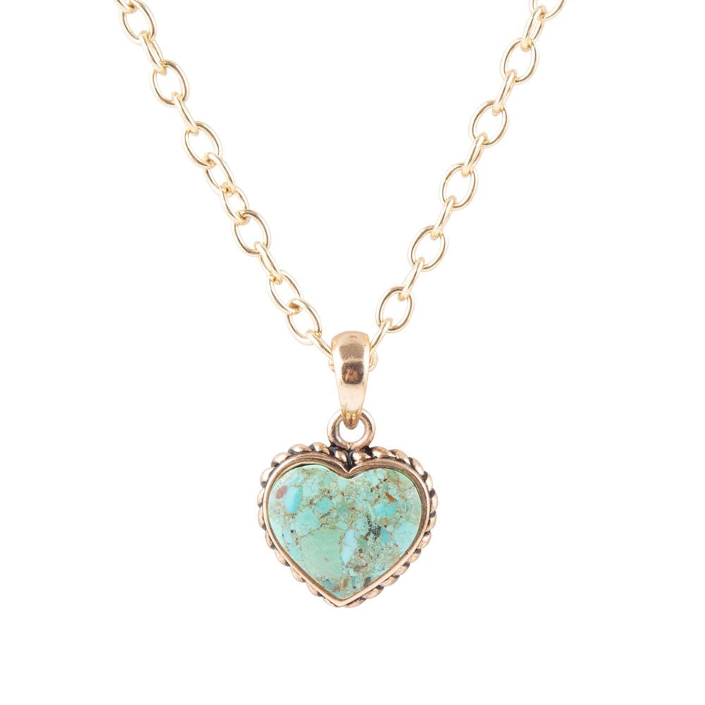 Genuine Turquoise Heart Pendant and Bronze Necklace