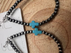 Western Cross Earrings with Faux Turquoise & Pearl Teardrops