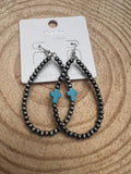 Western Cross Earrings with Faux Turquoise & Pearl Teardrops